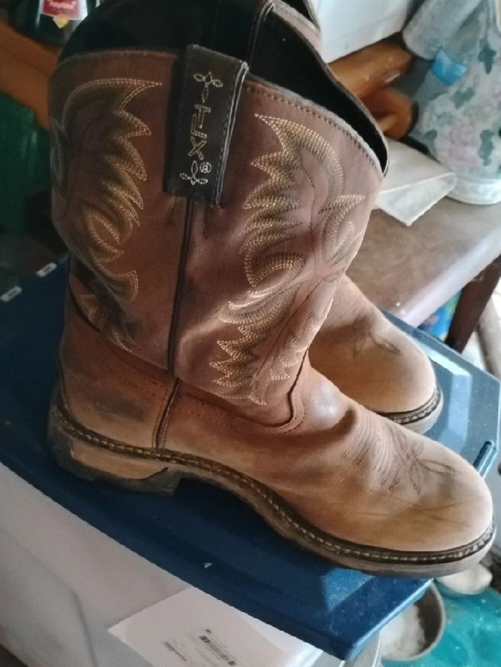 Tony Lama Dark Brown Leather Western Boots - Picture 2 of 5